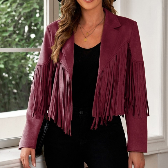 Tassel Tango Cropped Jacket - Deep Magenta - Picture 2 of 5